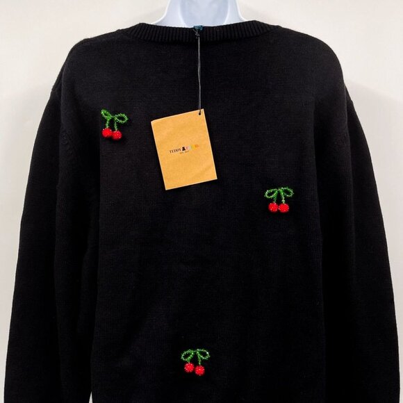 Teddy Fresh Cherry on Top Beaded Cardigan Sweater Top Black Red 3X Cherries - Picture 10 of 13